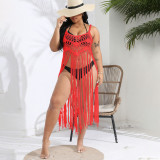 Big size sexy cut-out bikini cover-ups fringed patchwork skirt halter cover-ups fashionable and sexy beach resort cover-ups