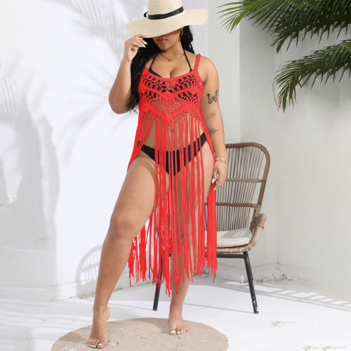 Big size sexy cut-out bikini cover-ups fringed patchwork skirt halter cover-ups fashionable and sexy beach resort cover-ups