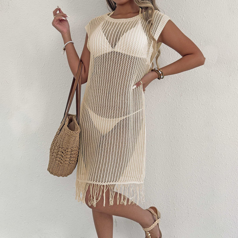 Sexy sheer see-through cover-ups fringed patchwork cover-ups fashionable and sexy beach resort cover-ups