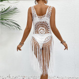 Hand-knitted flower fringed cover-ups halter-neck open-front cover-ups fashionable and sexy beach cover-ups