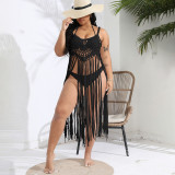 Big size sexy cut-out bikini cover-ups fringed patchwork skirt halter cover-ups fashionable and sexy beach resort cover-ups