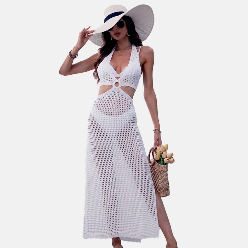 Sexy slit bikini cover-ups circular strap long cover-ups fashionable and sexy beach vacation cover-ups