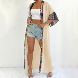 Women's sun protection cardigan cover-ups color-blocked long-style cover-ups fashionable and sexy beach vacation cover-ups