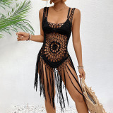 Hand-knitted flower fringed cover-ups halter-neck open-front cover-ups fashionable and sexy beach cover-ups