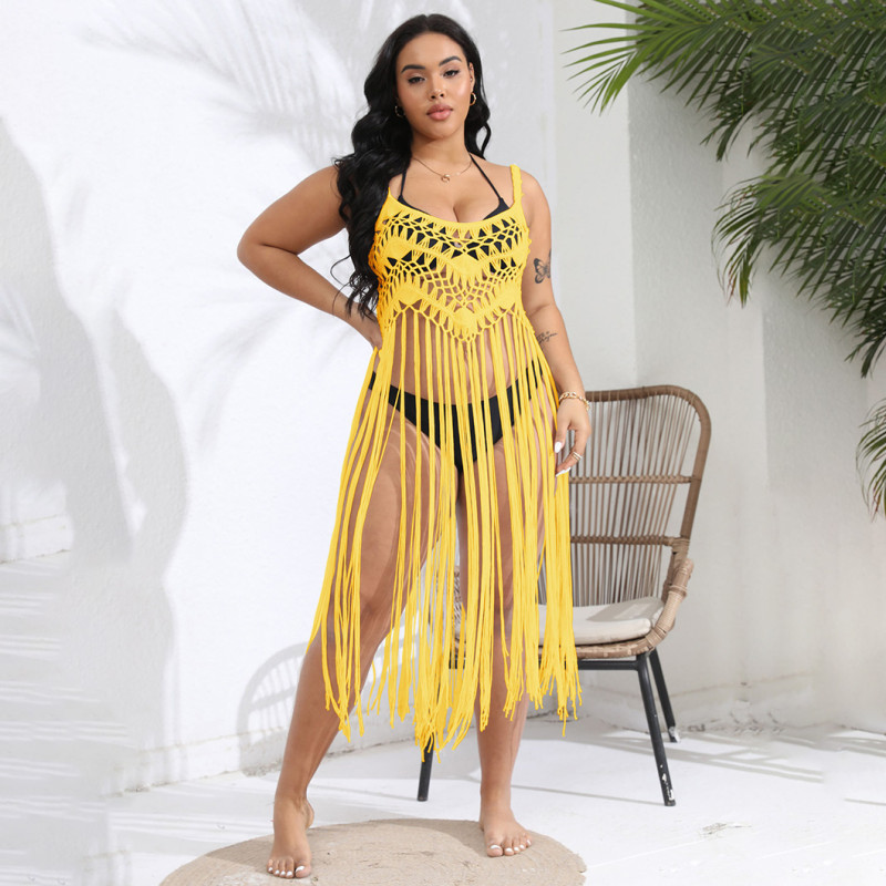 Big size sexy cut-out bikini cover-ups fringed patchwork skirt halter cover-ups fashionable and sexy beach resort cover-ups