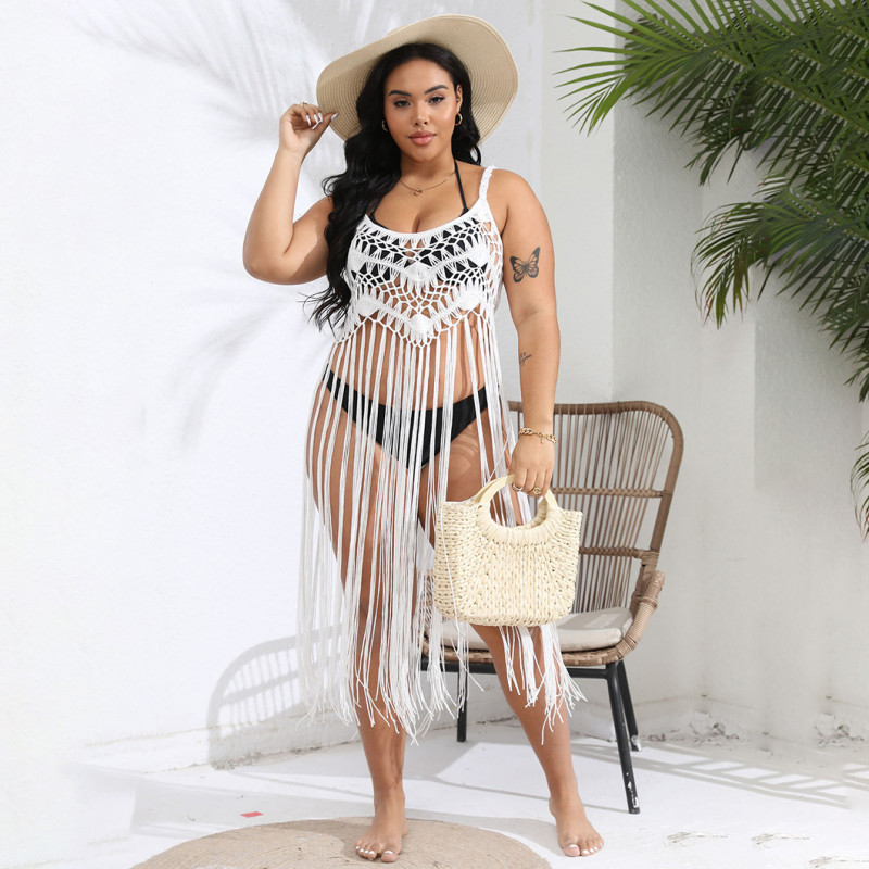 Big size sexy cut-out bikini cover-ups fringed patchwork skirt halter cover-ups fashionable and sexy beach resort cover-ups