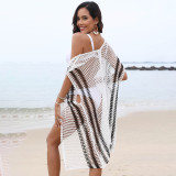 Open-color patchwork tank cover-ups woven shirt beach bikini cover-ups fashionable fitted beach cardigan cover-ups