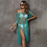 Sexy open-sleeved fringed cover-ups patchwork hand-knitted bikini cover-ups stylish fitted beach cover-ups