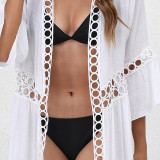 Loose seven-button cover-ups lace-embroidered sun-protective cover-ups, fashionable beach resort cover-ups