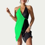 Open-color contrast patchwork cover-ups sexy halter-neck strap cover-ups fashionable beach resort irregular cover-ups