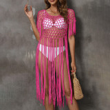 Sexy open-sleeved fringed cover-ups patchwork hand-knitted bikini cover-ups stylish fitted beach cover-ups