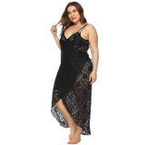 Plus-size women's deep V cover-ups sexy see-through lace halter cover-ups irregular fashionized fitted beach cover-ups