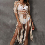 Sexy open-sleeved fringed cover-ups patchwork hand-knitted bikini cover-ups stylish fitted beach cover-ups