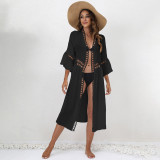 Loose seven-button cover-ups lace-embroidered sun-protective cover-ups, fashionable beach resort cover-ups
