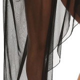 Sexy irregular seven-button blouse, solid-color mesh sheer blouse, fashionable beach bikini blouse