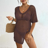 V-neck open-front sheer cover-ups sexy solid-color mesh machine-woven cover-ups fashionable beach bikini-style cover-ups