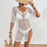 V-neck open-front sheer cover-ups sexy solid-color mesh machine-woven cover-ups fashionable beach bikini-style cover-ups