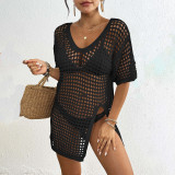 V-neck open-front sheer cover-ups sexy solid-color mesh machine-woven cover-ups fashionable beach bikini-style cover-ups