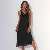 Hand-hooked stitched tank cover-ups solid color sexy backless cover-ups fashionable beach vacation bikini cover-ups