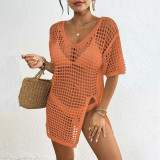 V-neck open-front sheer cover-ups sexy solid-color mesh machine-woven cover-ups fashionable beach bikini-style cover-ups