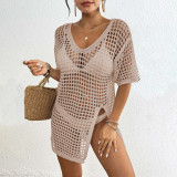 V-neck open-front sheer cover-ups sexy solid-color mesh machine-woven cover-ups fashionable beach bikini-style cover-ups