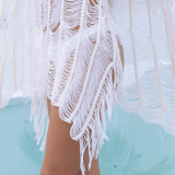 One-shoulder fringed cover-ups irregularly cut open-knit cover-ups fashionable and sexy beach resort cover-ups