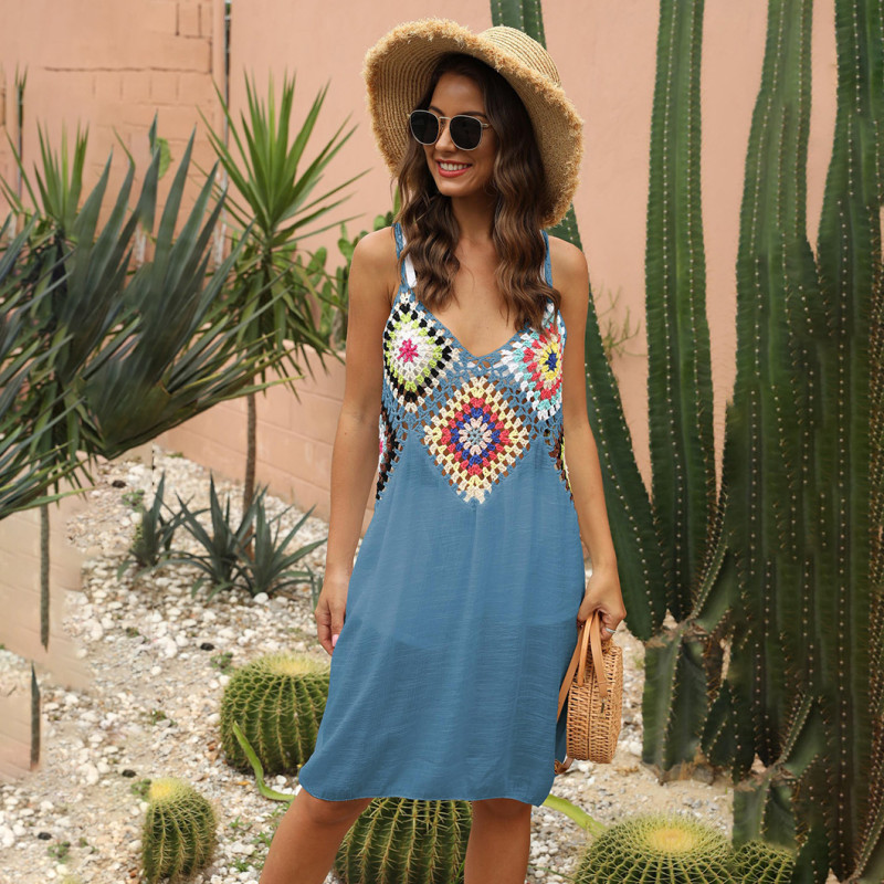 Hand-hooked floral patchwork cover-ups sheer sexy bandeau cover-ups fashionable and sexy beach resort cover-ups