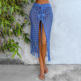 Half-length skirt open-weave cover-ups sexy lace-trimmed fringed slit cover-ups fashionable and sexy beach resort cover-ups