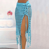 Half-length skirt open-weave cover-ups sexy lace-trimmed fringed slit cover-ups fashionable and sexy beach resort cover-ups