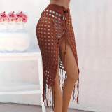 Half-length skirt open-weave cover-ups sexy lace-trimmed fringed slit cover-ups fashionable and sexy beach resort cover-ups