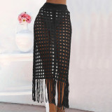 Half-length skirt open-weave cover-ups sexy lace-trimmed fringed slit cover-ups fashionable and sexy beach resort cover-ups