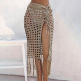 Half-length skirt open-weave cover-ups sexy lace-trimmed fringed slit cover-ups fashionable and sexy beach resort cover-ups