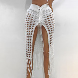 Half-length skirt open-weave cover-ups sexy lace-trimmed fringed slit cover-ups fashionable and sexy beach resort cover-ups
