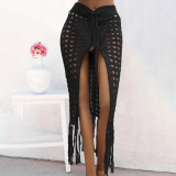 Half-length skirt open-weave cover-ups sexy lace-trimmed fringed slit cover-ups fashionable and sexy beach resort cover-ups