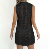 Sexy open-weave knit cover-ups polo-neck turtleneck cover-ups fashionable beach resort cover-ups