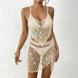 Women's sequined patchwork cover-ups hand-knitted pure bikini two-piece set cover-ups fashionable beach vacation cover-ups