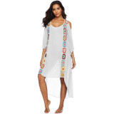 Hand-hooked feature patchwork cover-ups off-shoulder irregular cover-ups fashionable beach resort cover-ups