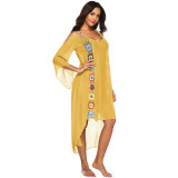 Hand-hooked feature patchwork cover-ups off-shoulder irregular cover-ups fashionable beach resort cover-ups