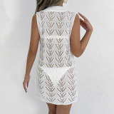 Sexy open-weave knit cover-ups polo-neck turtleneck cover-ups fashionable beach resort cover-ups