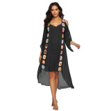 Hand-hooked feature patchwork cover-ups off-shoulder irregular cover-ups fashionable beach resort cover-ups