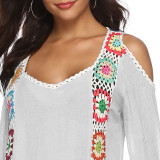Hand-hooked feature patchwork cover-ups off-shoulder irregular cover-ups fashionable beach resort cover-ups