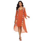 Hand-hooked feature patchwork cover-ups off-shoulder irregular cover-ups fashionable beach resort cover-ups
