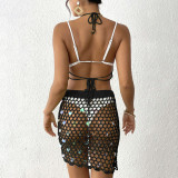 Women's sequined patchwork cover-ups hand-knitted pure bikini two-piece set cover-ups fashionable beach vacation cover-ups