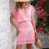 Open-collared loose-fitting cover-ups multi-color woven bikini cover-ups fashionable beach resort cover-ups