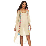 Hand-hooked feature patchwork cover-ups off-shoulder irregular cover-ups fashionable beach resort cover-ups