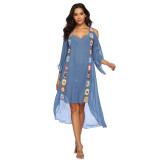 Hand-hooked feature patchwork cover-ups off-shoulder irregular cover-ups fashionable beach resort cover-ups