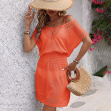 Open-collared loose-fitting cover-ups multi-color woven bikini cover-ups fashionable beach resort cover-ups