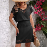 Open-collared loose-fitting cover-ups multi-color woven bikini cover-ups fashionable beach resort cover-ups