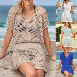 Openwork crochet knit cover-ups fashionable loose summer cover-ups beach bikini outer cover cover-ups