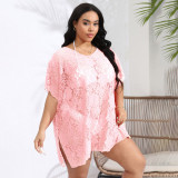 Lace open-front sheer cover-ups large-sized V-neck slit cover-ups beach-style bikini vacation cover-ups